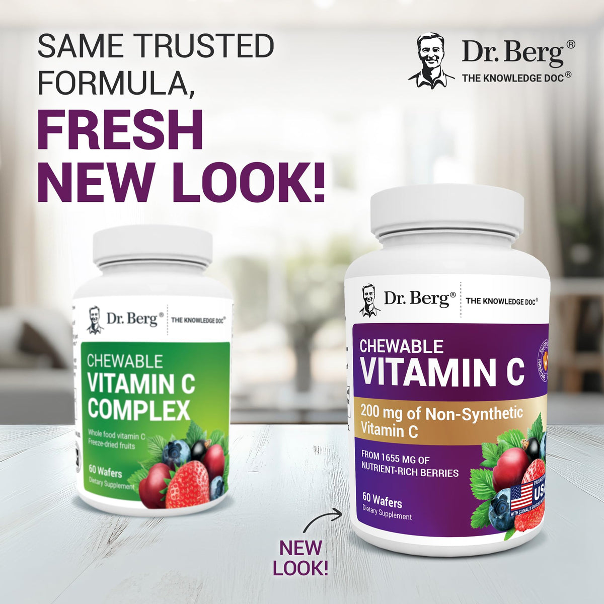 Dr. Berg Chewable Vitamin C Complex - Made with Organic, Non-GMO Berries - 60 Delicious Wafers - FENGGESTORE20
