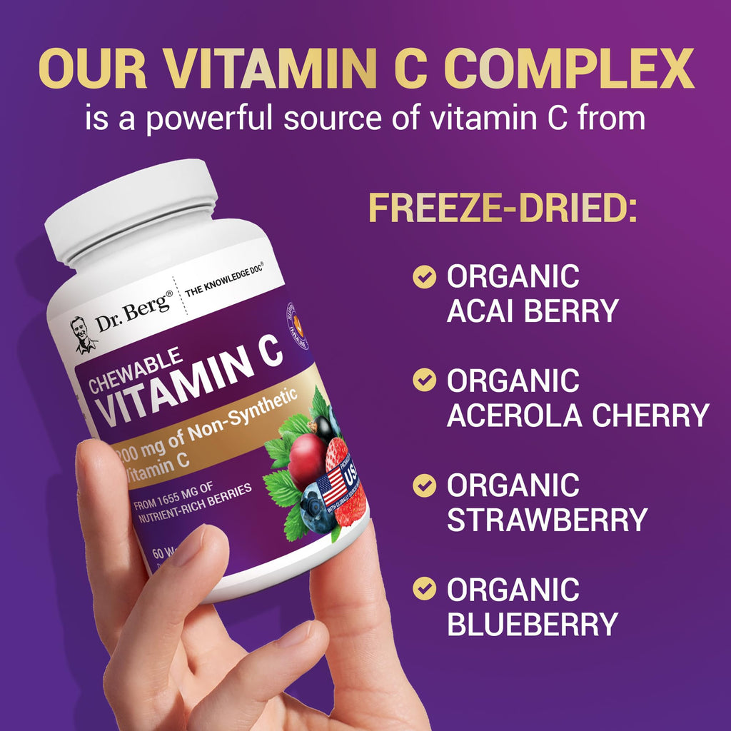 Dr. Berg Chewable Vitamin C Complex - Made with Organic, Non-GMO Berries - 60 Delicious Wafers - FENGGESTORE20