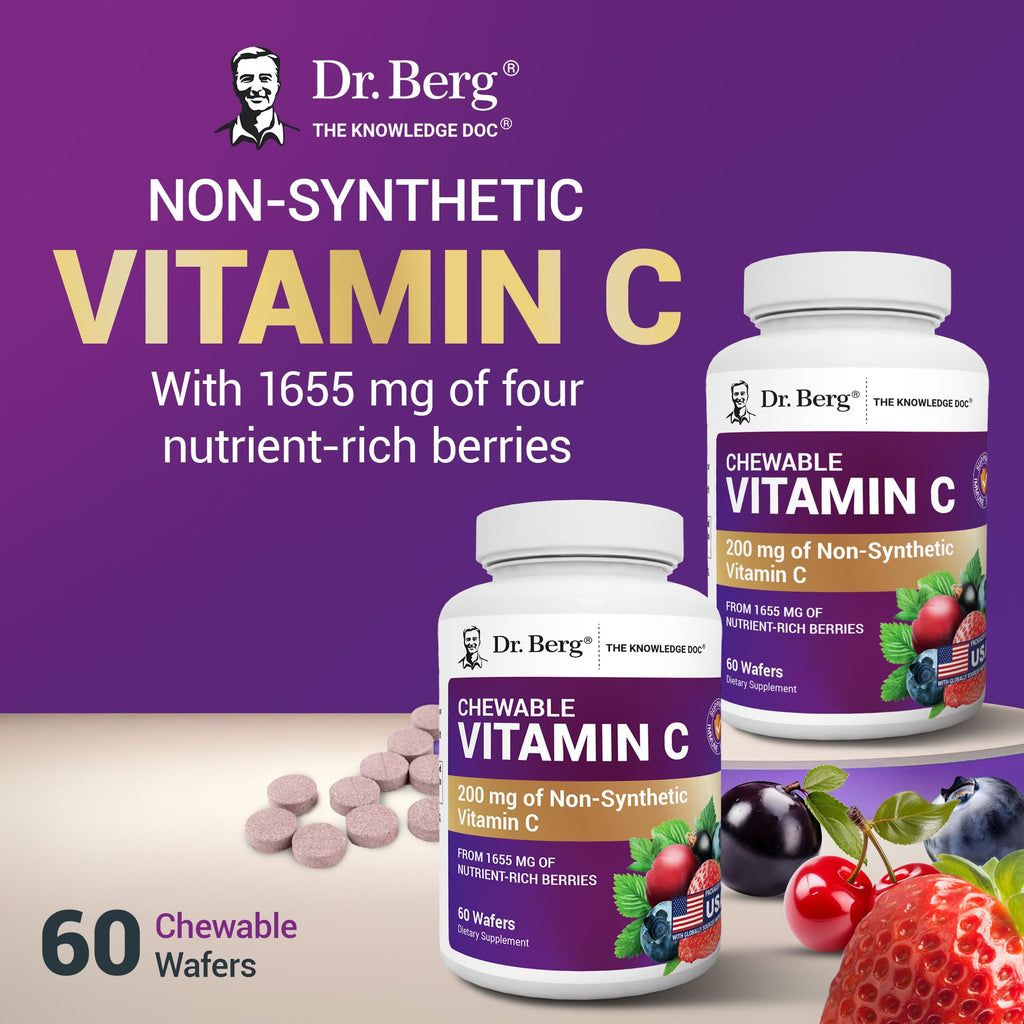 Dr. Berg Chewable Vitamin C Complex - Made with Organic, Non-GMO Berries - 60 Delicious Wafers - FENGGESTORE20