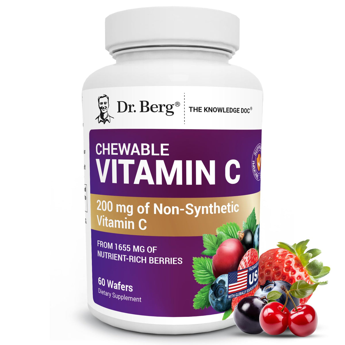 Dr. Berg Chewable Vitamin C Complex - Made with Organic, Non-GMO Berries - 60 Delicious Wafers - FENGGESTORE20