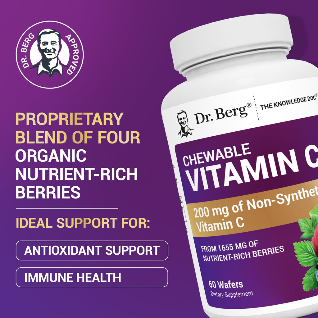 Dr. Berg Chewable Vitamin C Complex - Made with Organic, Non-GMO Berries - 60 Delicious Wafers - FENGGESTORE20