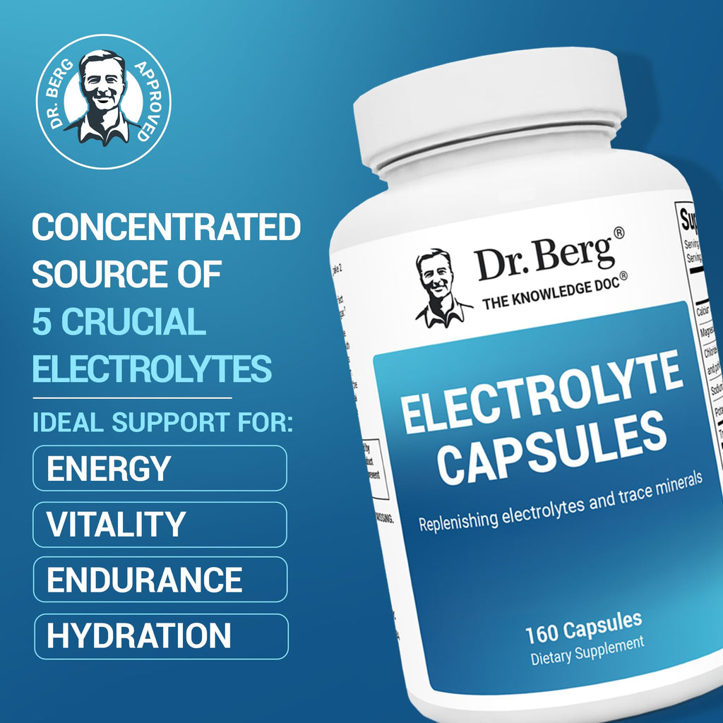 Dr. Berg Electrolyte Capsules - Electrolyte Supplements for Supporting Energy, Endurance, and Hydration - Sugar Free, No Maltodextrin, Keto Friendly - 160 Caps - FENGGESTORE20