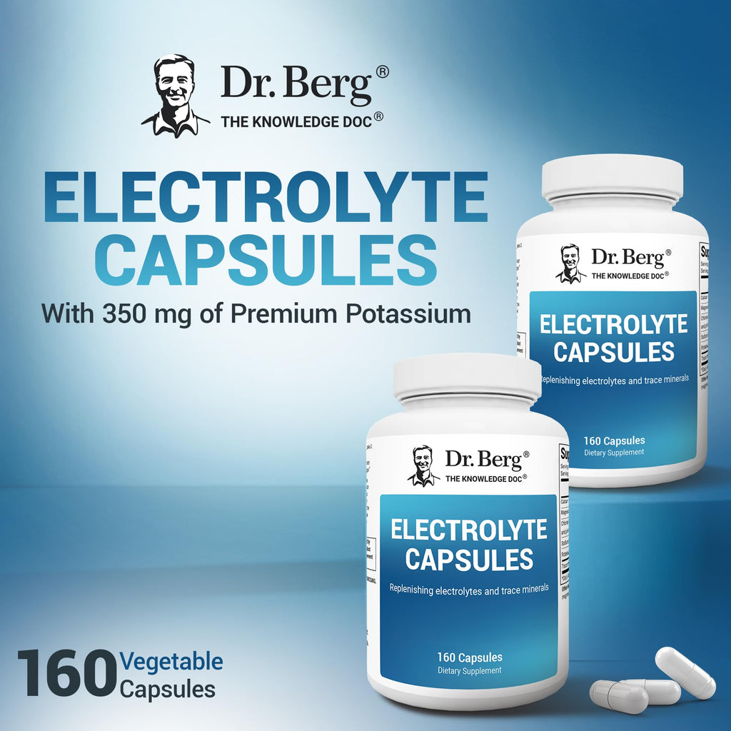 Dr. Berg Electrolyte Capsules - Electrolyte Supplements for Supporting Energy, Endurance, and Hydration - Sugar Free, No Maltodextrin, Keto Friendly - 160 Caps - FENGGESTORE20