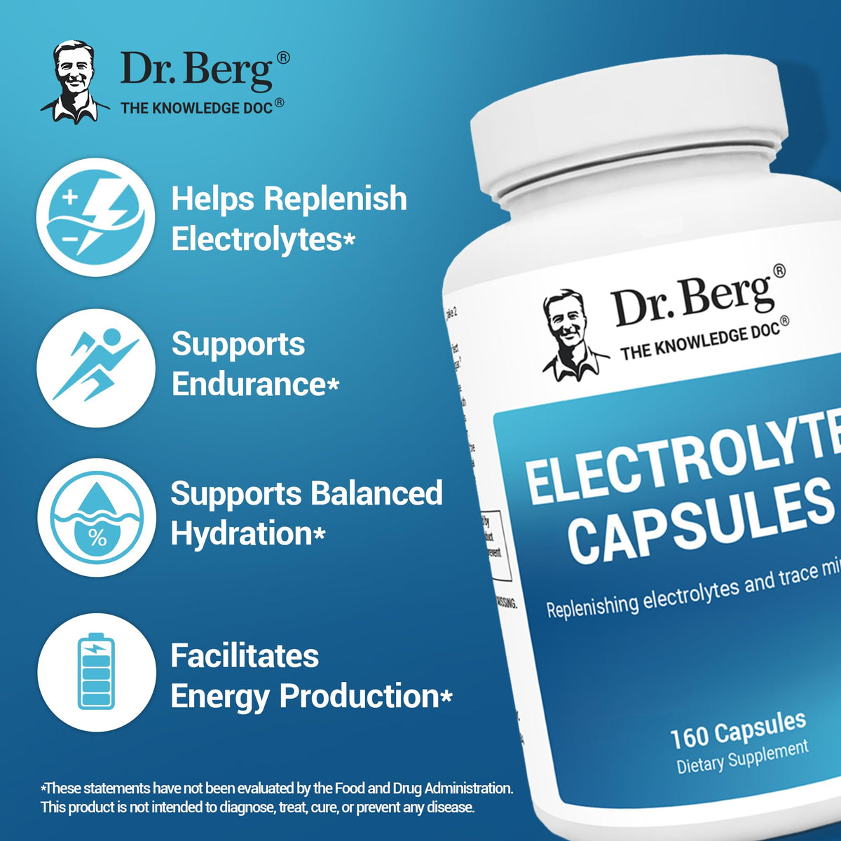 Dr. Berg Electrolyte Capsules - Electrolyte Supplements for Supporting Energy, Endurance, and Hydration - Sugar Free, No Maltodextrin, Keto Friendly - 160 Caps - FENGGESTORE20