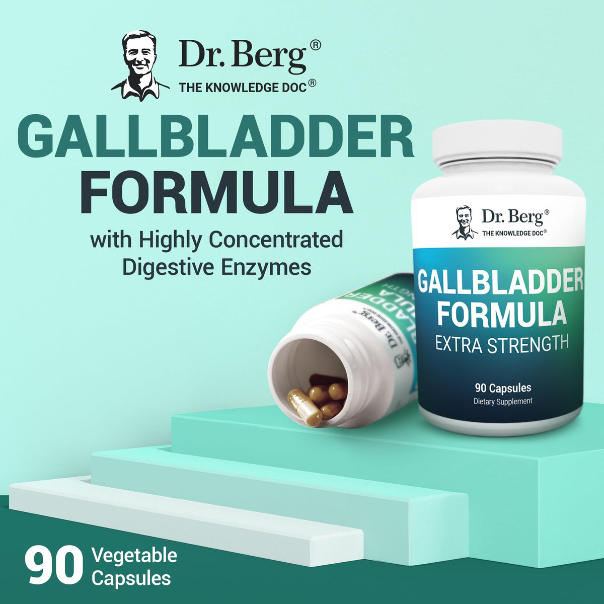 Dr. Berg Gallbladder Formula Extra Strength - with Ox Bile Powder and Conjugated Bile Acid - Digestive Enzymes Proprietary Blend - Full 45-Day Supply - 90 Vegetable Capsules - FENGGESTORE20