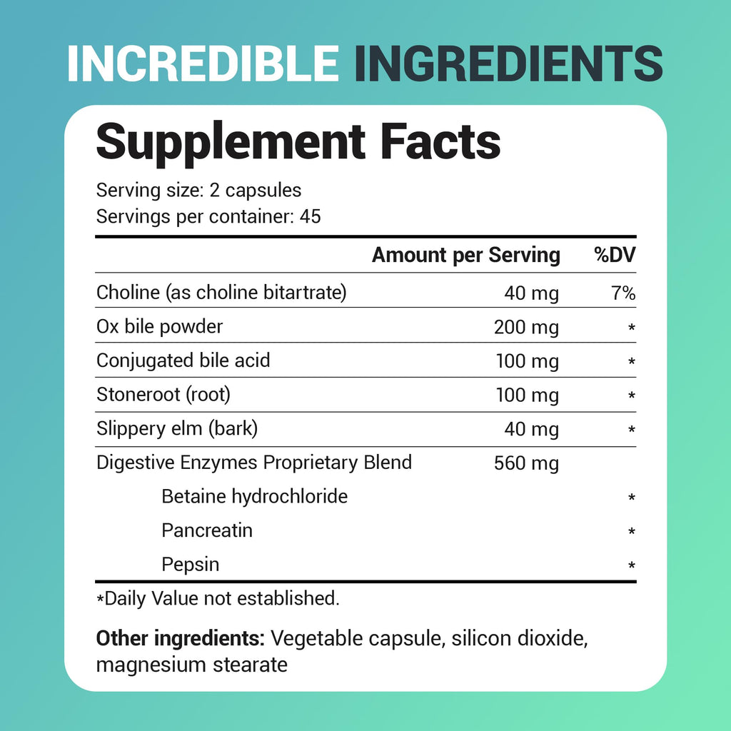 Dr. Berg Gallbladder Formula Extra Strength - with Ox Bile Powder and Conjugated Bile Acid - Digestive Enzymes Proprietary Blend - Full 45-Day Supply - 90 Vegetable Capsules - FENGGESTORE20