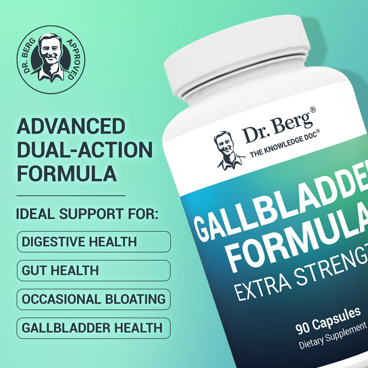 Dr. Berg Gallbladder Formula Extra Strength - with Ox Bile Powder and Conjugated Bile Acid - Digestive Enzymes Proprietary Blend - Full 45-Day Supply - 90 Vegetable Capsules - FENGGESTORE20