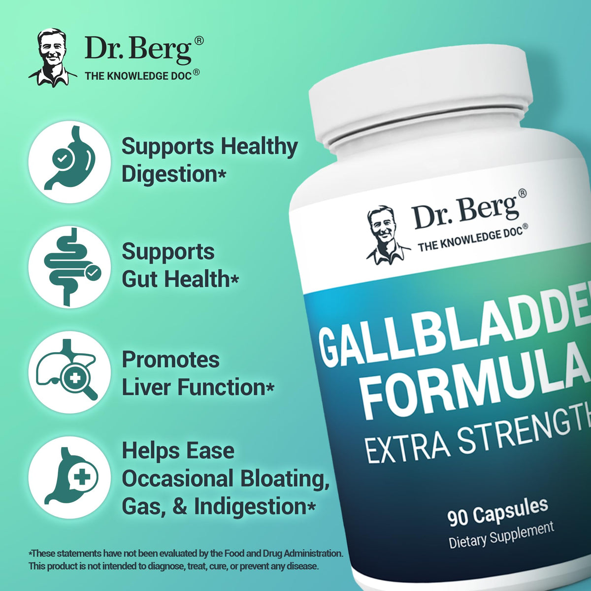Dr. Berg Gallbladder Formula Extra Strength - with Ox Bile Powder and Conjugated Bile Acid - Digestive Enzymes Proprietary Blend - Full 45-Day Supply - 90 Vegetable Capsules - FENGGESTORE20