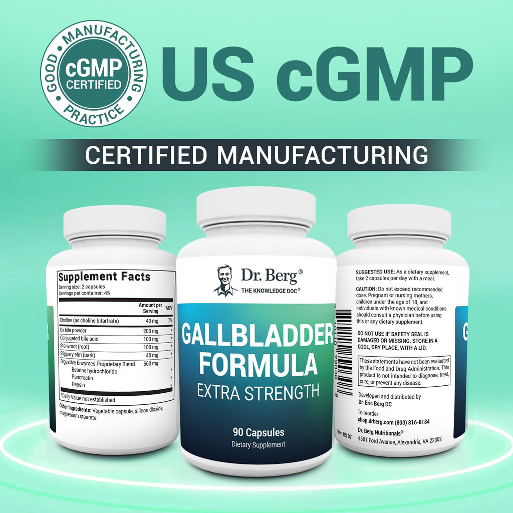 Dr. Berg Gallbladder Formula Extra Strength - with Ox Bile Powder and Conjugated Bile Acid - Digestive Enzymes Proprietary Blend - Full 45-Day Supply - 90 Vegetable Capsules - FENGGESTORE20