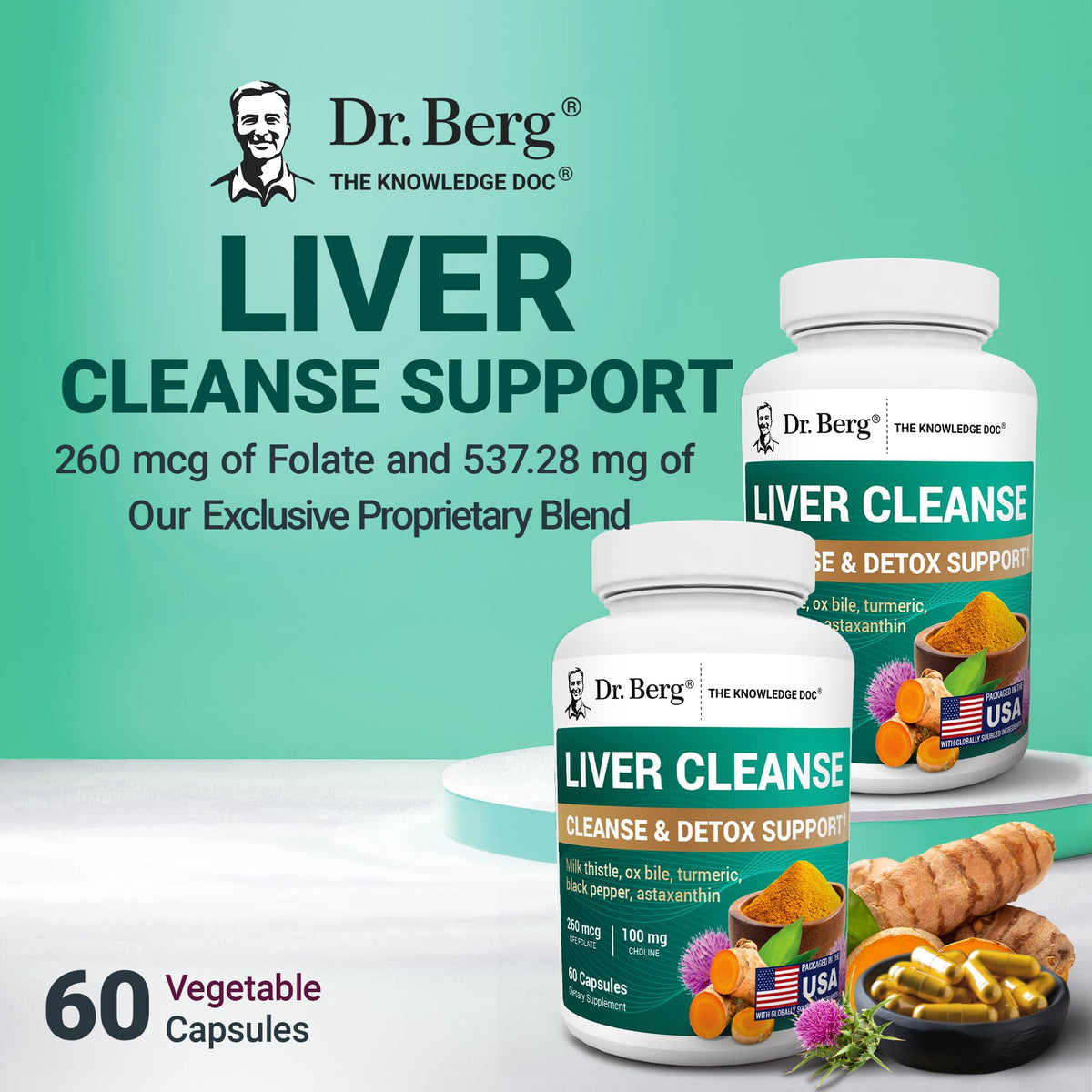 Dr. Berg Liver Cleanse Detox Capsules w/Unique Blend of Milk Thistle, Ox Bile & Folate - Liver Supplement Includes Turmeric, Black Pepper & Choline - 60 Capsules - FENGGESTORE20