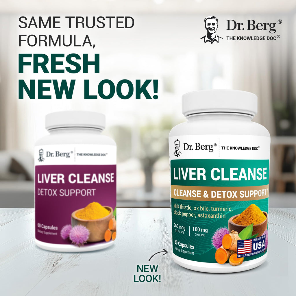 Dr. Berg Liver Cleanse Detox Capsules w/Unique Blend of Milk Thistle, Ox Bile & Folate - Liver Supplement Includes Turmeric, Black Pepper & Choline - 60 Capsules - FENGGESTORE20