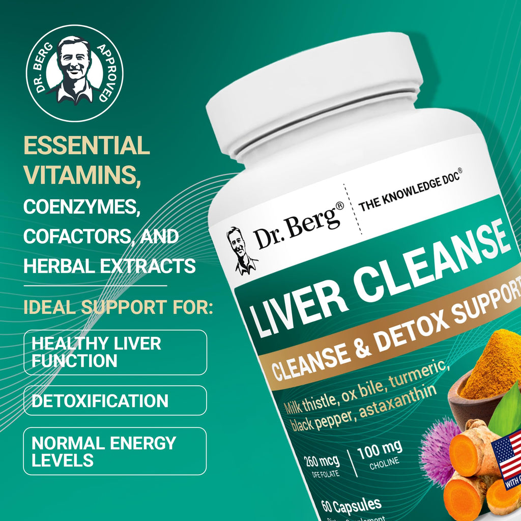 Dr. Berg Liver Cleanse Detox Capsules w/Unique Blend of Milk Thistle, Ox Bile & Folate - Liver Supplement Includes Turmeric, Black Pepper & Choline - 60 Capsules - FENGGESTORE20