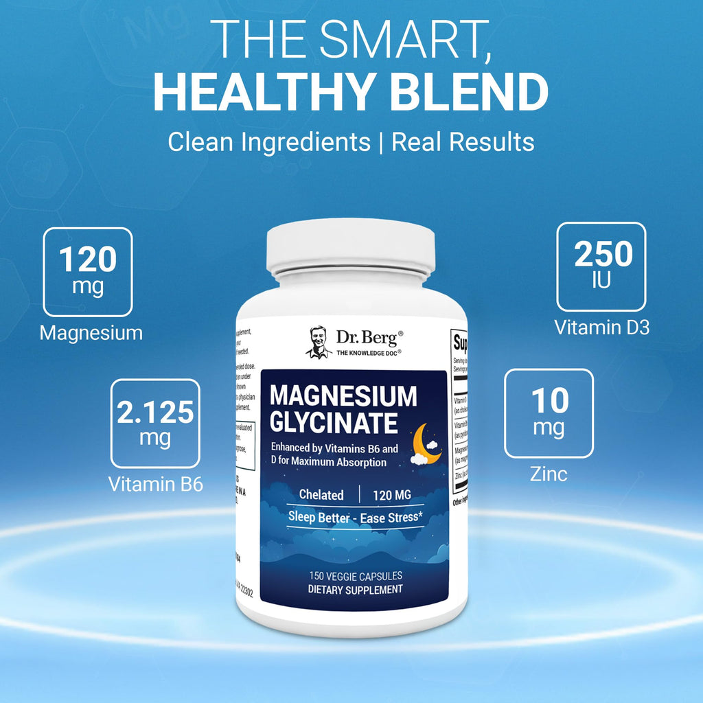 Dr. Berg Magnesium Glycinate 150ct – 4-in-1 Chelated for Muscle, Nerve, Sleep & Stress Support*– w/ D3, B6 & Zinc – 4X Lab-Tested - FENGGESTORE20