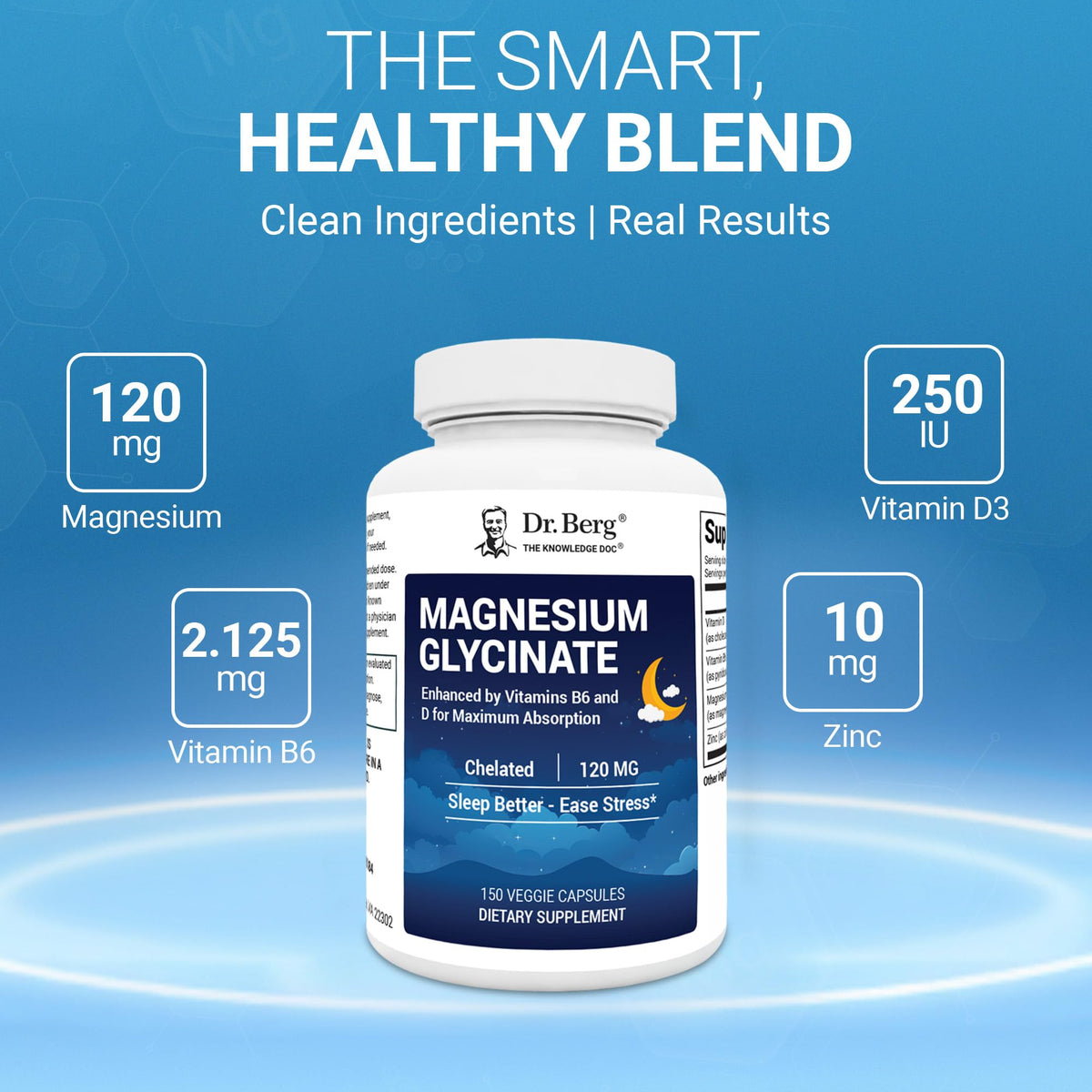 Dr. Berg Magnesium Glycinate 150ct – 4-in-1 Chelated for Muscle, Nerve, Sleep & Stress Support*– w/ D3, B6 & Zinc – 4X Lab-Tested - FENGGESTORE20