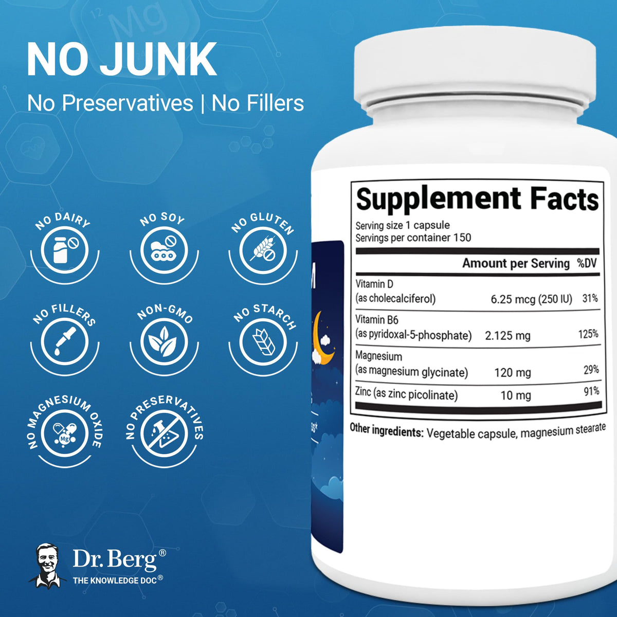 Dr. Berg Magnesium Glycinate 150ct – 4-in-1 Chelated for Muscle, Nerve, Sleep & Stress Support*– w/ D3, B6 & Zinc – 4X Lab-Tested - FENGGESTORE20