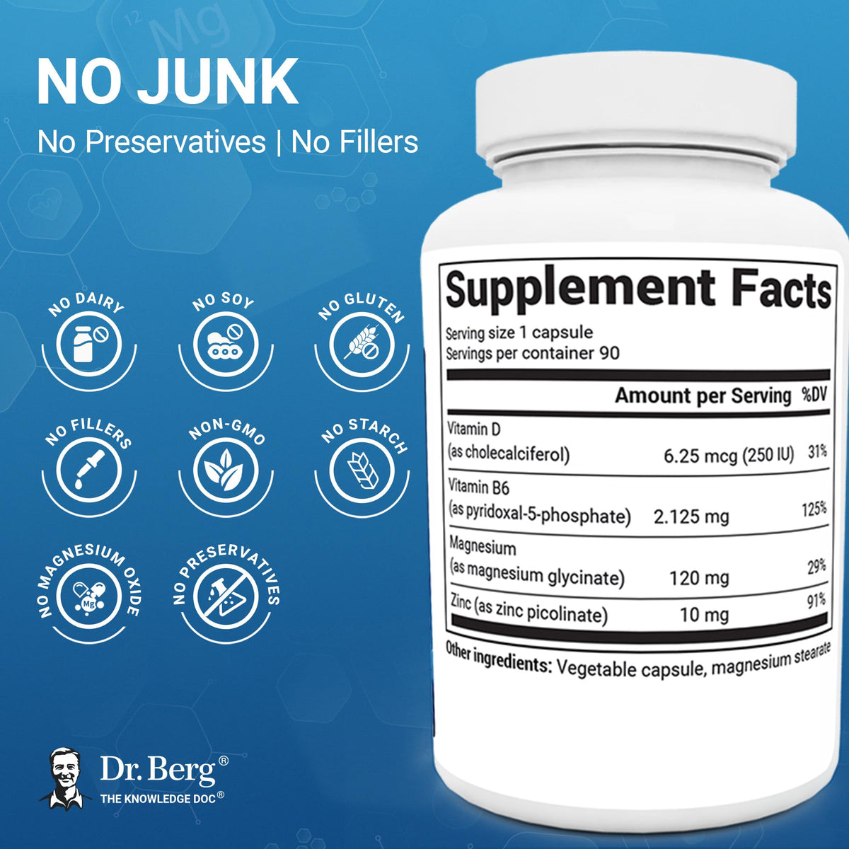 Dr. Berg Magnesium Glycinate 90ct – 4-in-1 Chelated for Muscle, Nerve, Sleep & Stress Support*– w/ D3, B6 & Zinc – 4X Lab-Tested – No Fillers – Formulated in USA, GMP-Certified - FENGGESTORE20