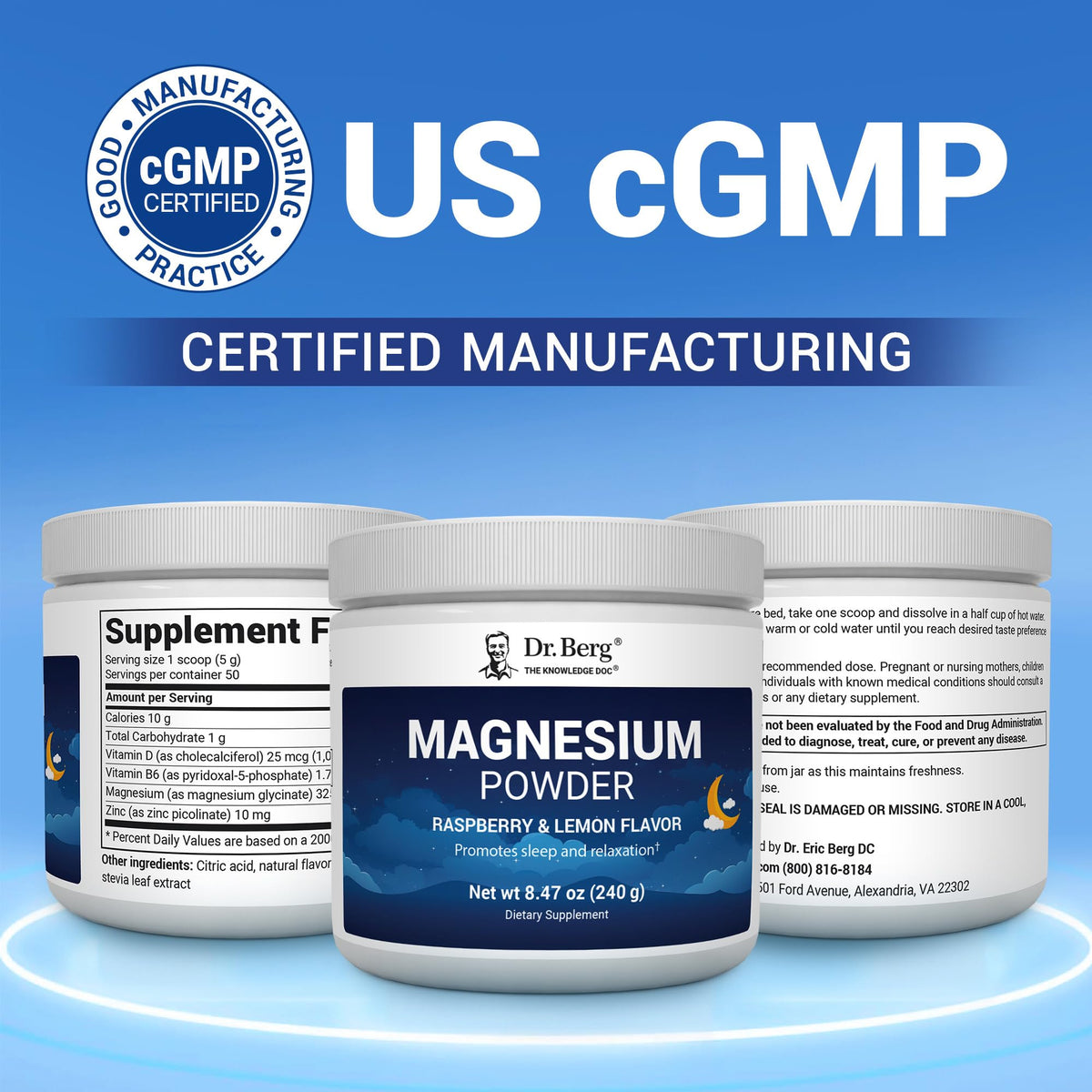 Dr. Berg Magnesium Glycinate Powder for Sleep, Relaxation, & Stress Relief - Now Includes Vitamin D3 & Zinc - Delicious Raspberry & Lemon Flavor (50 Servings) Magnesium Powder - Magnesium Drink Powder - FENGGESTORE20