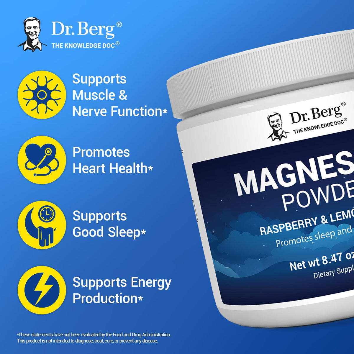 Dr. Berg Magnesium Glycinate Powder for Sleep, Relaxation, & Stress Relief - Now Includes Vitamin D3 & Zinc - Delicious Raspberry & Lemon Flavor (50 Servings) Magnesium Powder - Magnesium Drink Powder - FENGGESTORE20