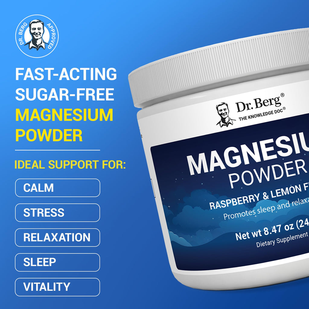 Dr. Berg Magnesium Glycinate Powder for Sleep, Relaxation, & Stress Relief - Now Includes Vitamin D3 & Zinc - Delicious Raspberry & Lemon Flavor (50 Servings) Magnesium Powder - Magnesium Drink Powder - FENGGESTORE20