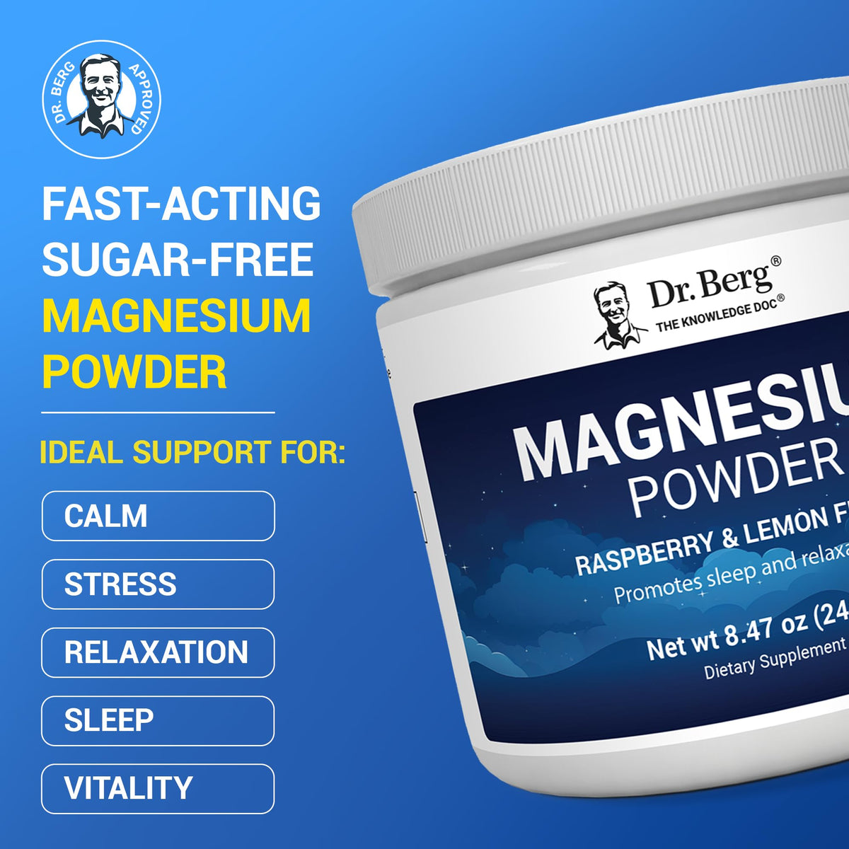 Dr. Berg Magnesium Glycinate Powder for Sleep, Relaxation, & Stress Relief - Now Includes Vitamin D3 & Zinc - Delicious Raspberry & Lemon Flavor (50 Servings) Magnesium Powder - Magnesium Drink Powder - FENGGESTORE20