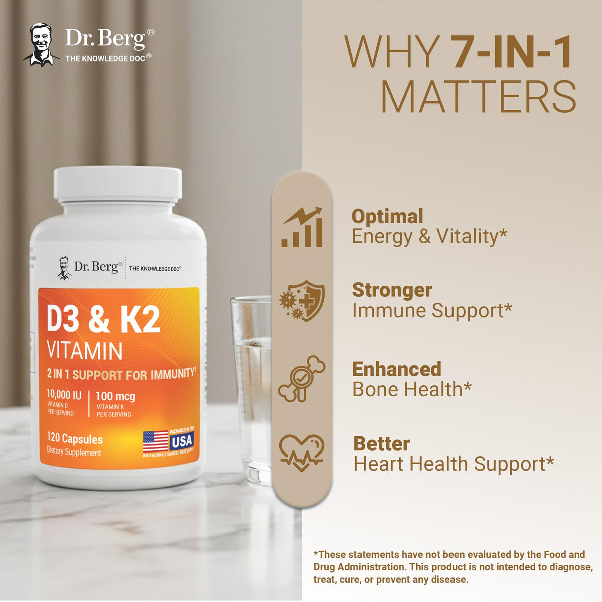 Dr. Berg Maximum Strength 2-in-1 Vitamin D3 K2 10,000 IU | Naturally Derived D3 | 4X Lab-Tested & Verified | High Absorption Formula - FENGGESTORE20