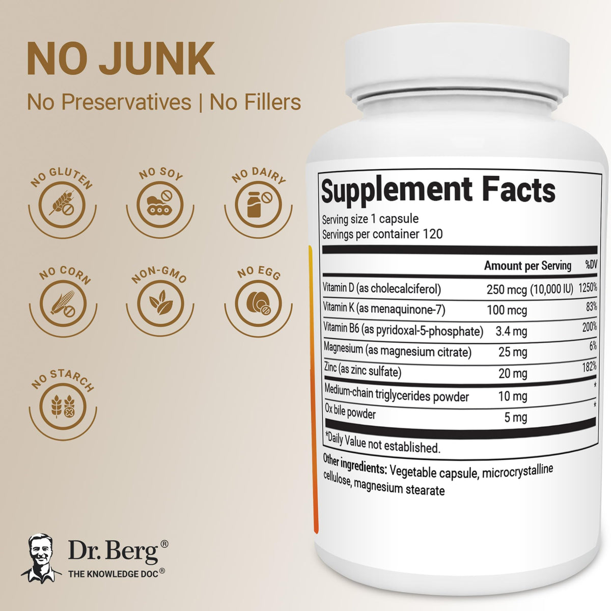Dr. Berg Maximum Strength 2-in-1 Vitamin D3 K2 10,000 IU | Naturally Derived D3 | 4X Lab-Tested & Verified | High Absorption Formula - FENGGESTORE20
