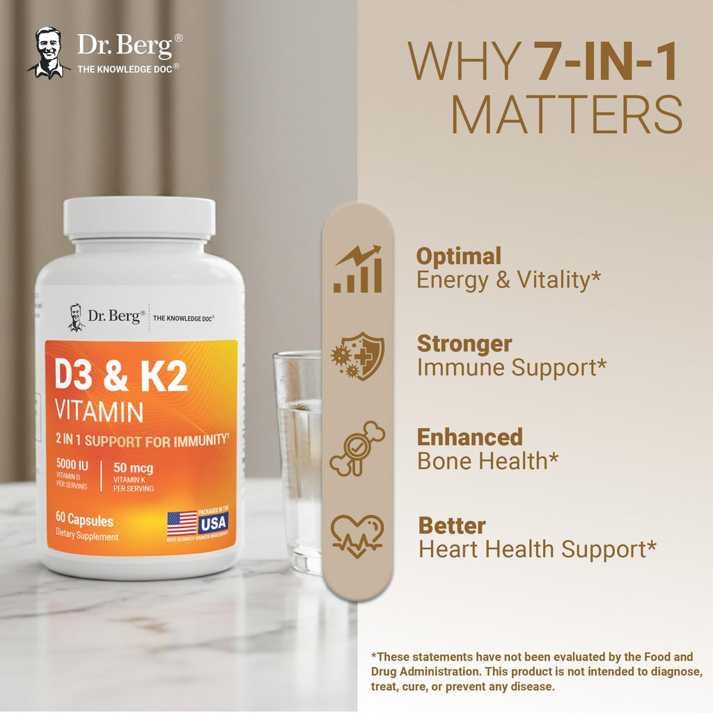 Dr. Berg Maximum Strength 2-in-1 Vitamin D3 K2 5,000 IU | Naturally Derived D3 | 4X Lab-Tested & Verified | High Absorption Formula - FENGGESTORE20