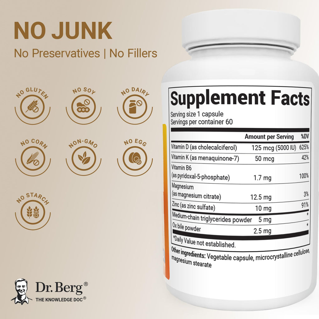 Dr. Berg Maximum Strength 2-in-1 Vitamin D3 K2 5,000 IU | Naturally Derived D3 | 4X Lab-Tested & Verified | High Absorption Formula - FENGGESTORE20