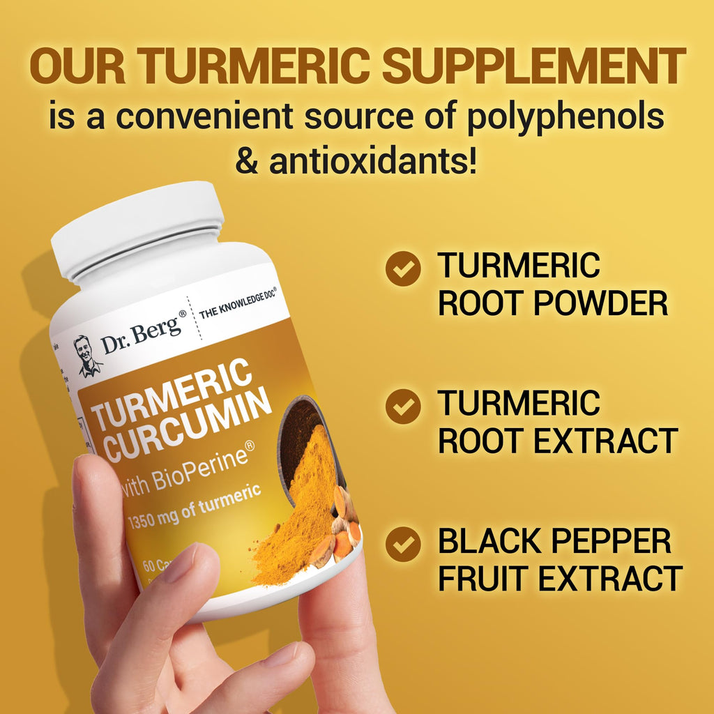 Dr. Berg (Only 2 Per Day) Turmeric Supplement with Black Pepper (BioPerine) - 1350 mg Turmeric Curcumin Supplement with 95% Curcuminoids – Turmeric Curcumin with Black Pepper – 60 Turmeric Capsules - FENGGESTORE20