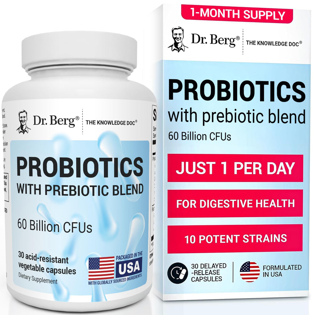 Dr. Berg Probiotic Supplement (60 Billion CFUs) - Helps Ease Occasional Constipation, Diarrhea, Gas & Bloating* - Pre and Probiotics for Digestive Health - 30 Probiotic Capsules - FENGGESTORE20