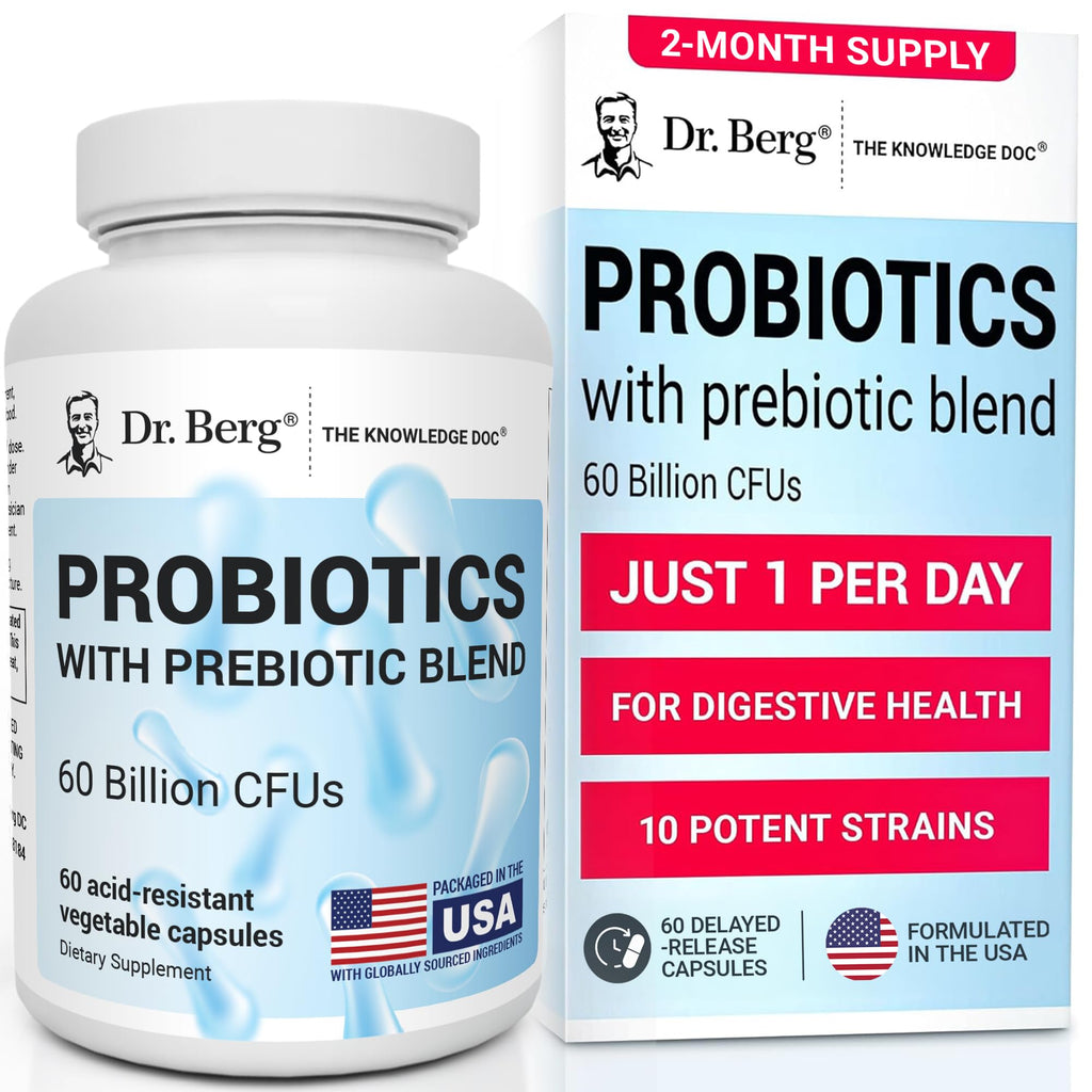 Dr. Berg Probiotic Supplement (60 Billion CFUs) - Helps Ease Occasional Constipation, Diarrhea, Gas & Bloating* - Pre and Probiotics for Digestive Health - 60 Probiotic Capsules - FENGGESTORE20