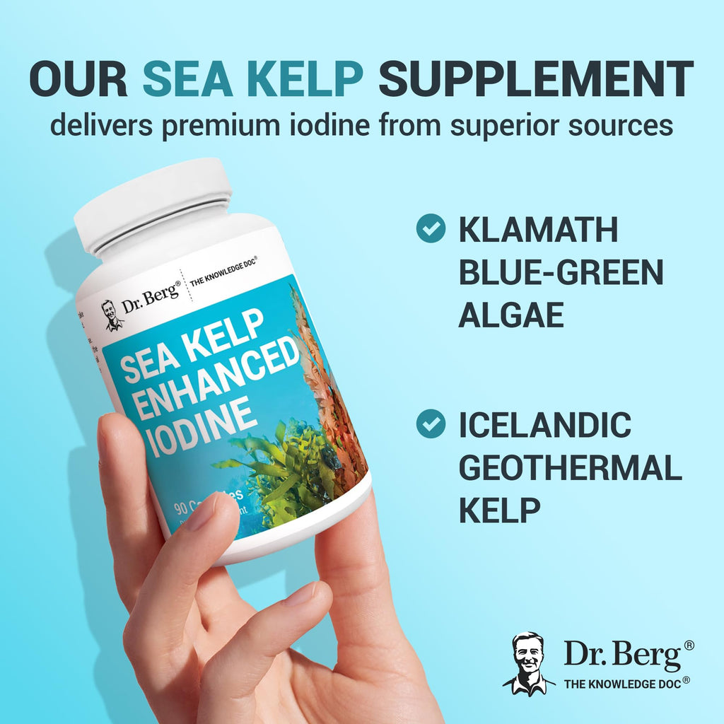Dr. Berg Sea Kelp Enhanced Iodine - 200 mcg of Premium Iodine - Seaweed Blend Includes Klamath Blue-Green Algae & Sea Kelp - 90 Capsules - FENGGESTORE20