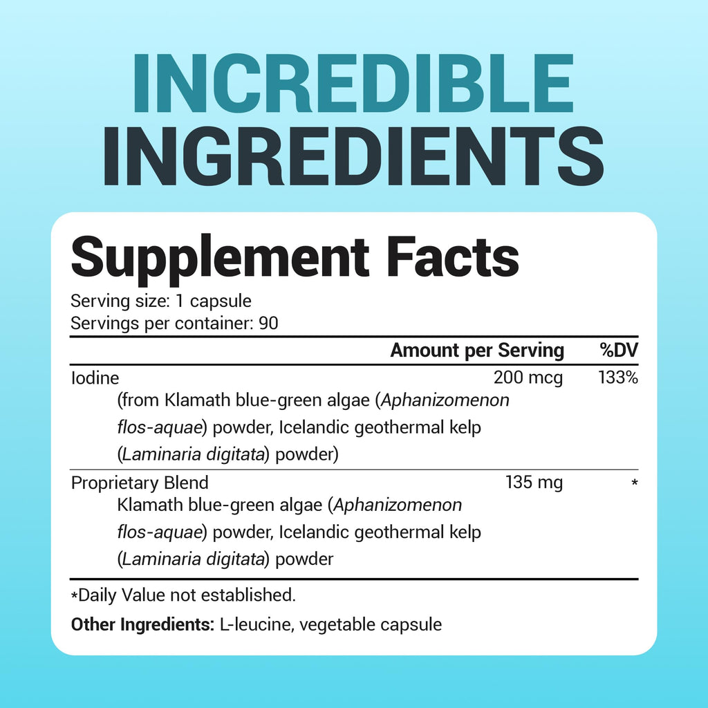 Dr. Berg Sea Kelp Enhanced Iodine - 200 mcg of Premium Iodine - Seaweed Blend Includes Klamath Blue-Green Algae & Sea Kelp - 90 Capsules - FENGGESTORE20
