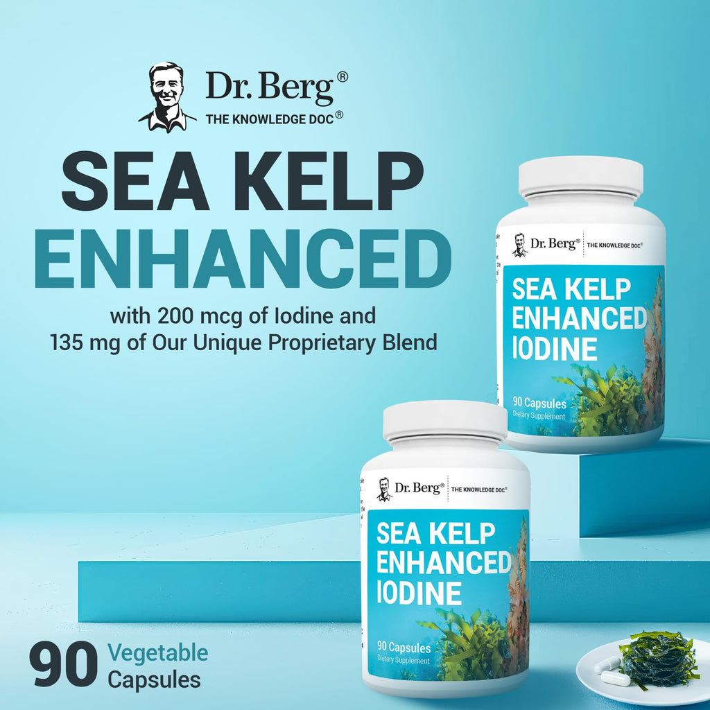 Dr. Berg Sea Kelp Enhanced Iodine - 200 mcg of Premium Iodine - Seaweed Blend Includes Klamath Blue-Green Algae & Sea Kelp - 90 Capsules - FENGGESTORE20