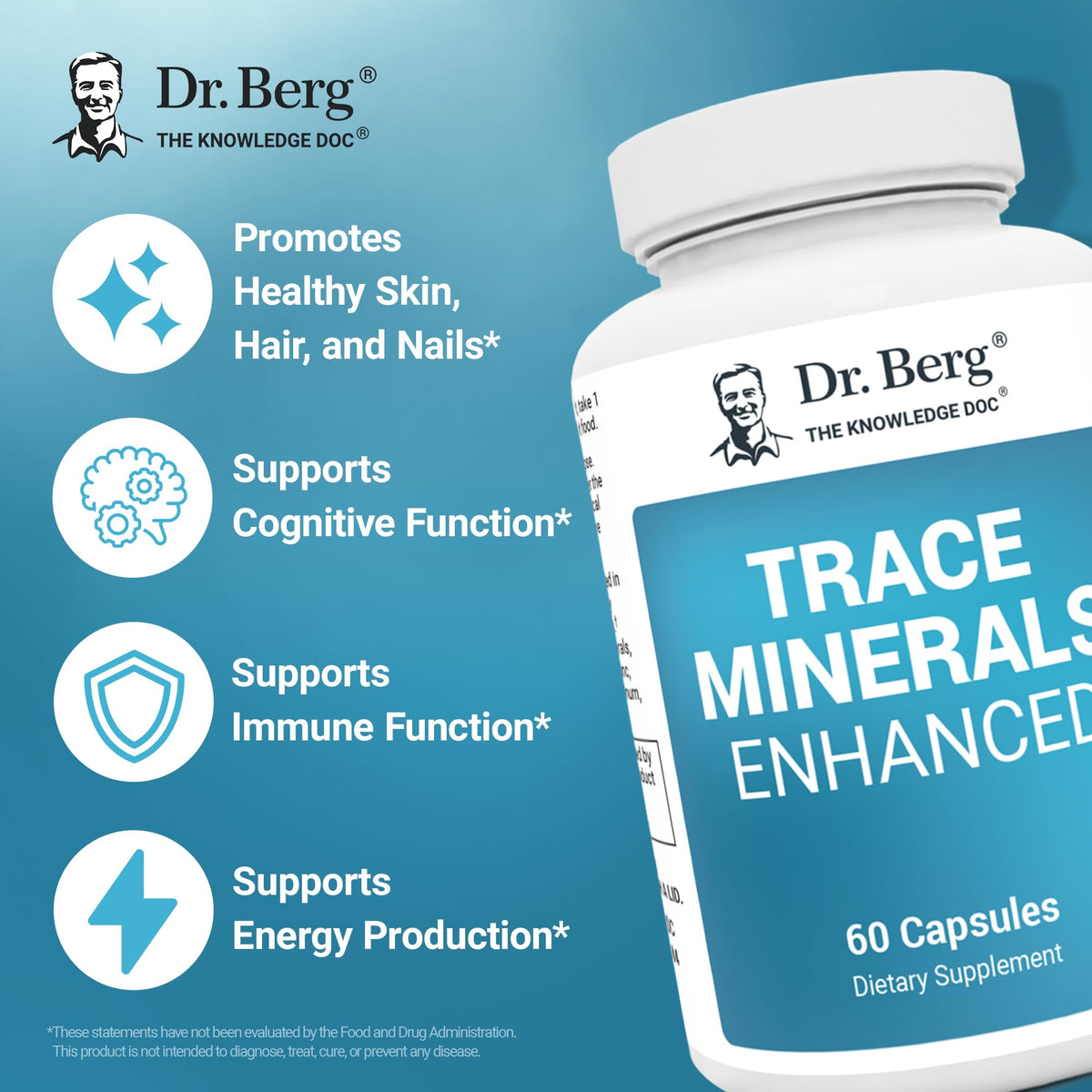 Dr. Berg Trace Minerals Enhanced Complex - Complete with 70+ Minerals Including 10 mg of Zinc - Dietary Supplement - 60 Capsules - FENGGESTORE20