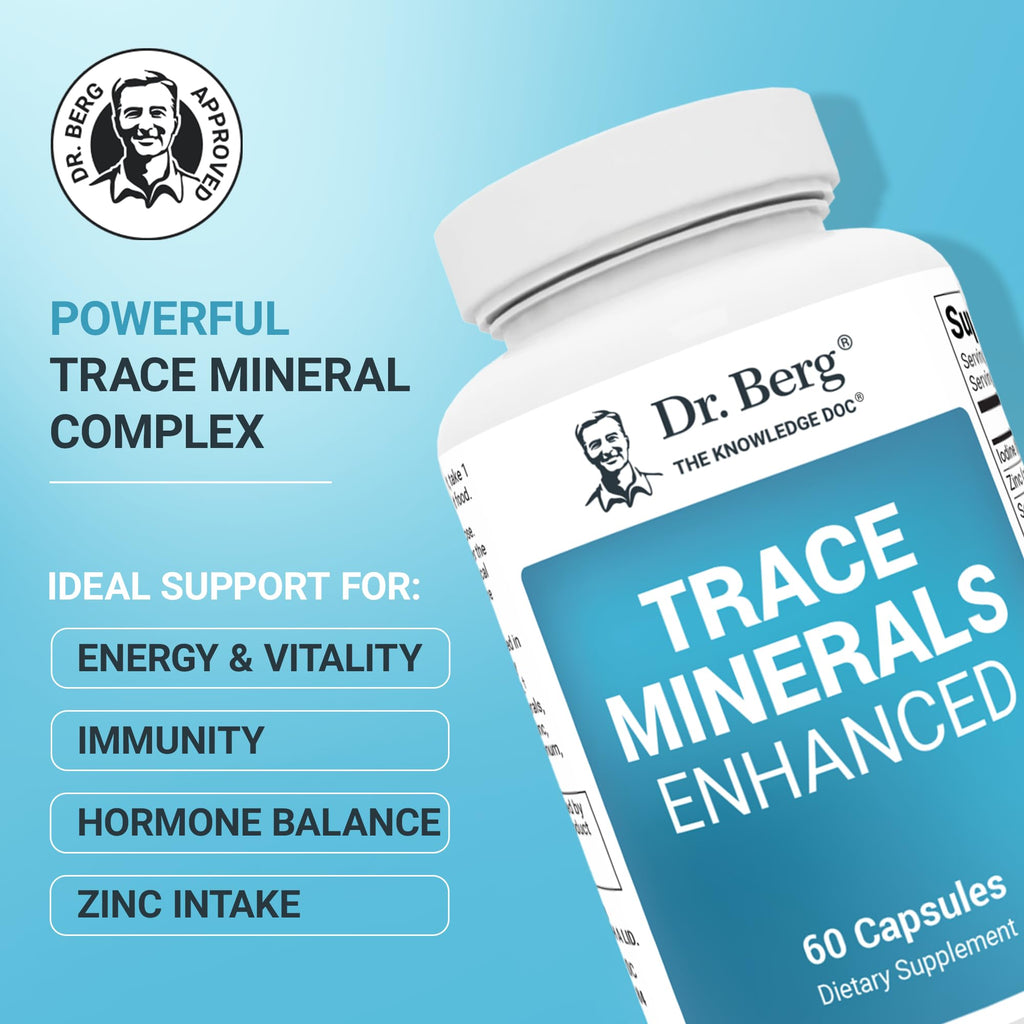 Dr. Berg Trace Minerals Enhanced Complex - Complete with 70+ Minerals Including 10 mg of Zinc - Dietary Supplement - 60 Capsules - FENGGESTORE20