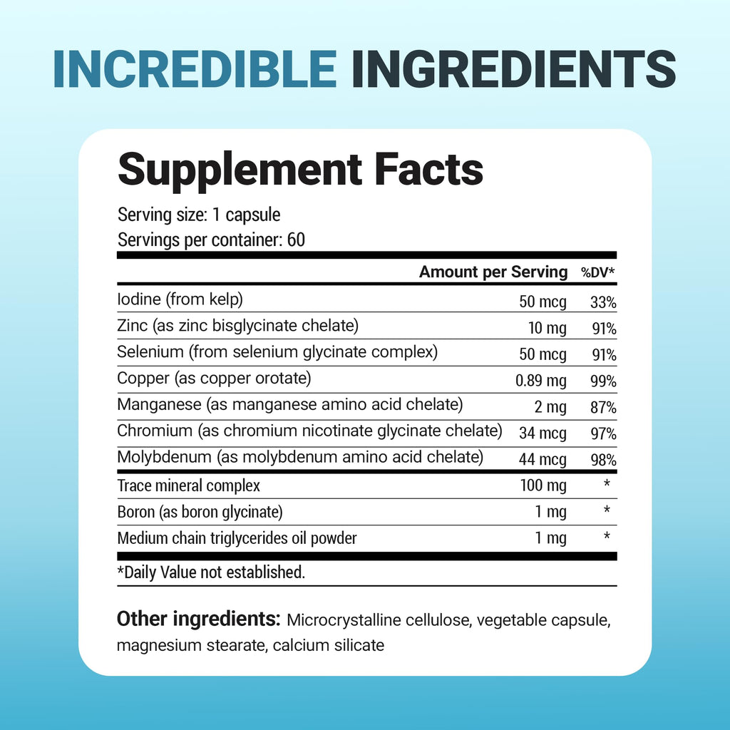 Dr. Berg Trace Minerals Enhanced Complex - Complete with 70+ Minerals Including 10 mg of Zinc - Dietary Supplement - 60 Capsules - FENGGESTORE20