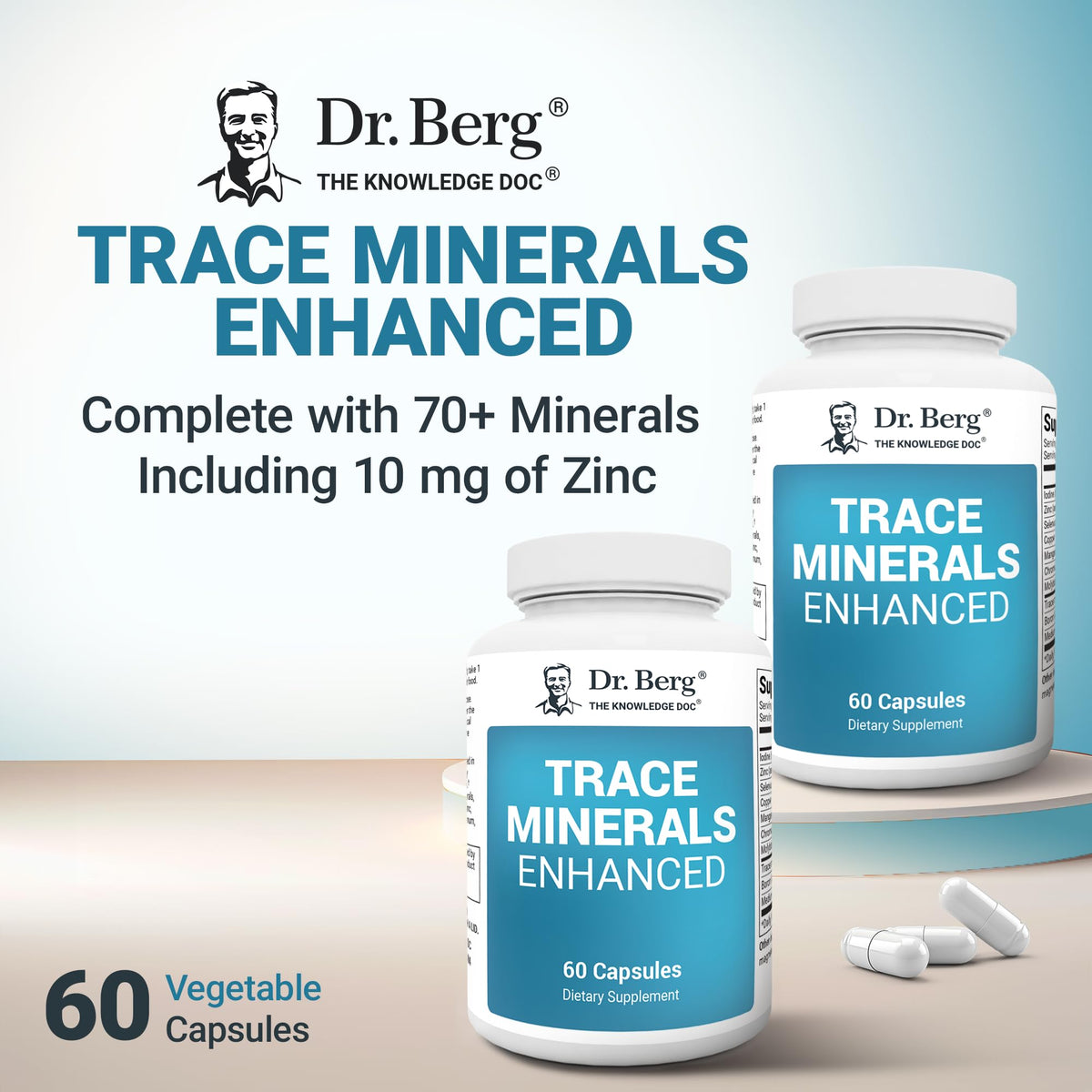 Dr. Berg Trace Minerals Enhanced Complex - Complete with 70+ Minerals Including 10 mg of Zinc - Dietary Supplement - 60 Capsules - FENGGESTORE20