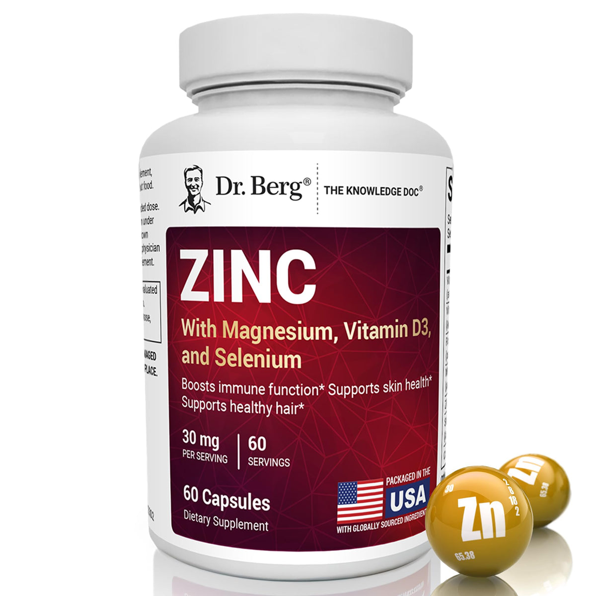 Dr. Berg Zinc 30mg Enhanced with Magnesium, Vitamin D3, Selenium, & Copper - Zinc Supplements for Men & Women - Chelated Zinc for Immune, Skin, Hair, & Nails Support* - 60 Capsules - FENGGESTORE20