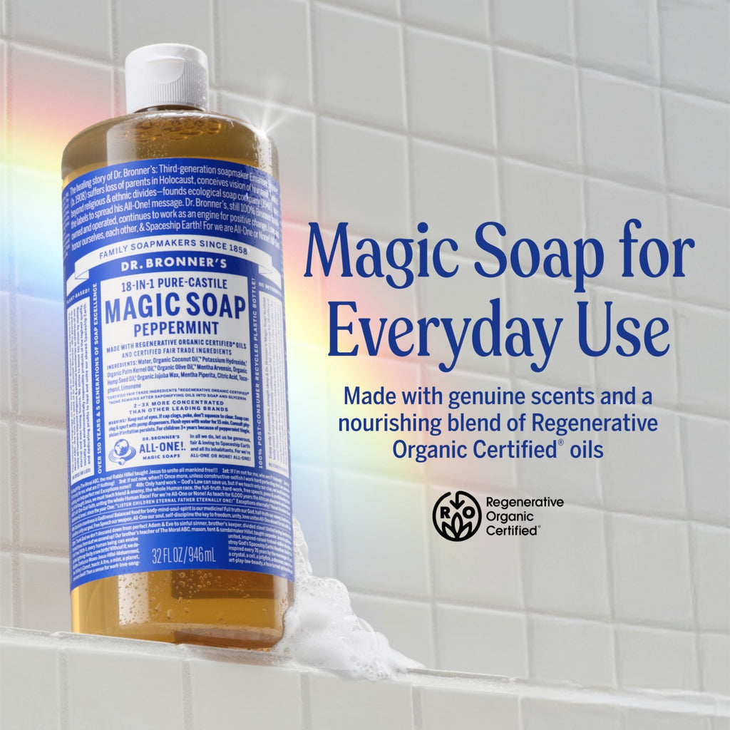 Dr. Bronner's Pure-Castile Magic Liquid Soap - Made with Regenerative Organic Certified Oils- 18-in-1 Uses for Face - FENGGESTORE20