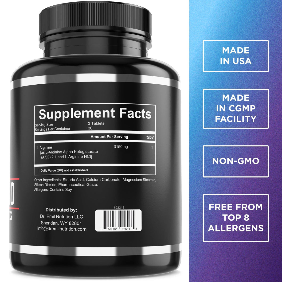 Dr. Emil - L Arginine (3150mg) Highest Capsule Dose - Nitric Oxide Supplement for Vascularity, Endurance and Heart Health - FENGGESTORE20