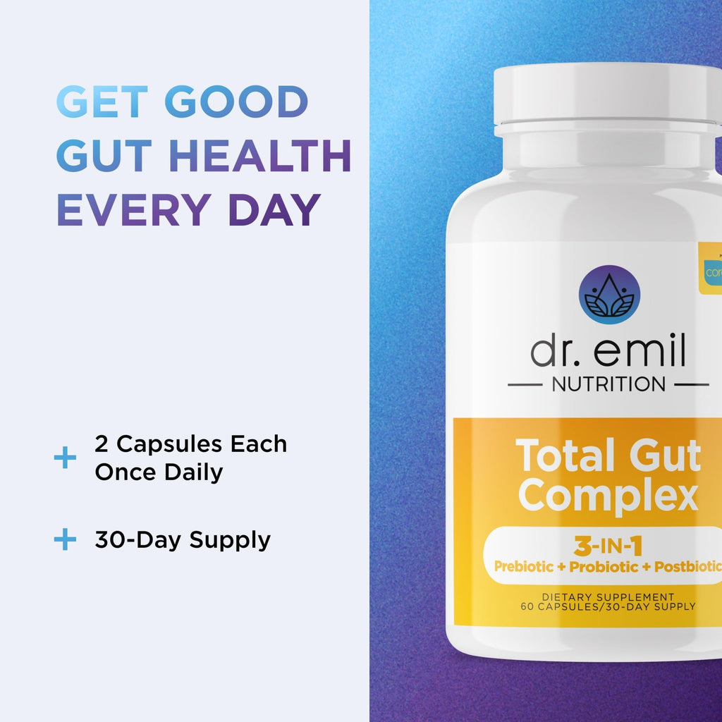 DR. EMIL NUTRITION Total Gut Health Complex - Prebiotic, Probiotic & Postbiotic Supplement - Supports Digestive Health, Bloating & Gut Balance - FENGGESTORE20