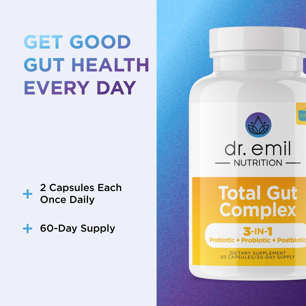 DR. EMIL NUTRITION Women & Men Total Gut Health Complex | Prebiotic + Probiotic + Postbiotic Gut Health Supplements - FENGGESTORE20