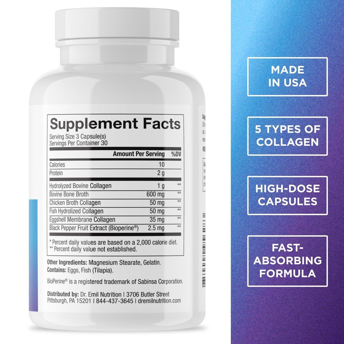 DR. EMIL NUTRITION Women's Multi Collagen Pills | Collagen Supplements | Support Hair, Skin, Nails & Joints | Hydrolyzed Collagen Supplements - FENGGESTORE20