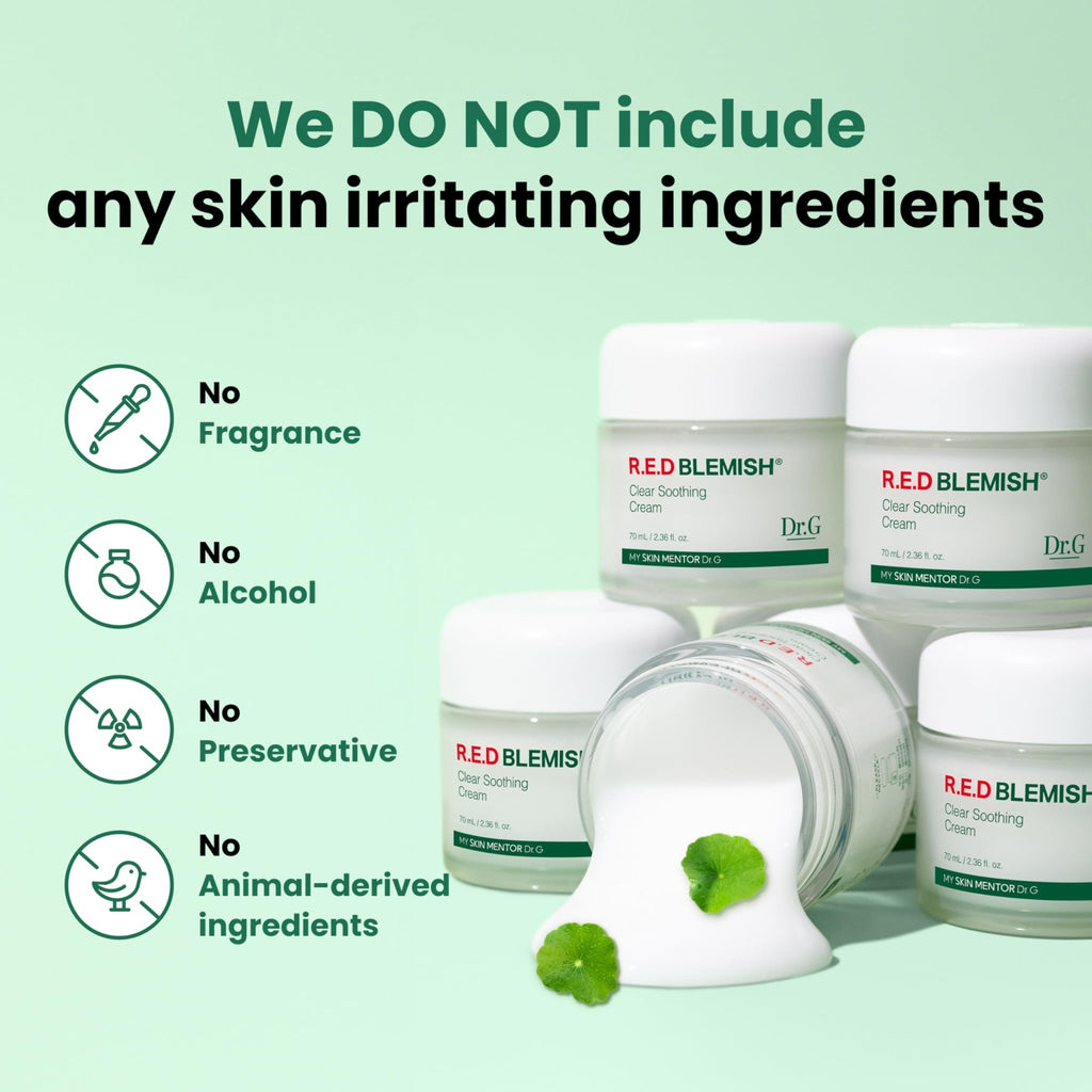 Dr. G R.E.D. Blemish Clear Soothing Cream - Calming Korean Moisturizer for Redness - Soothes Acne & Irritation - FENGGESTORE20