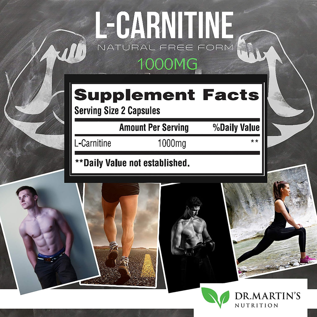 DR. MARTIN'S NUTRITION Extra Strength L-Carnitine - 200 Capsules - 1000mg Per Serving - Boost Your Metabolism and Increase Performance - FENGGESTORE20
