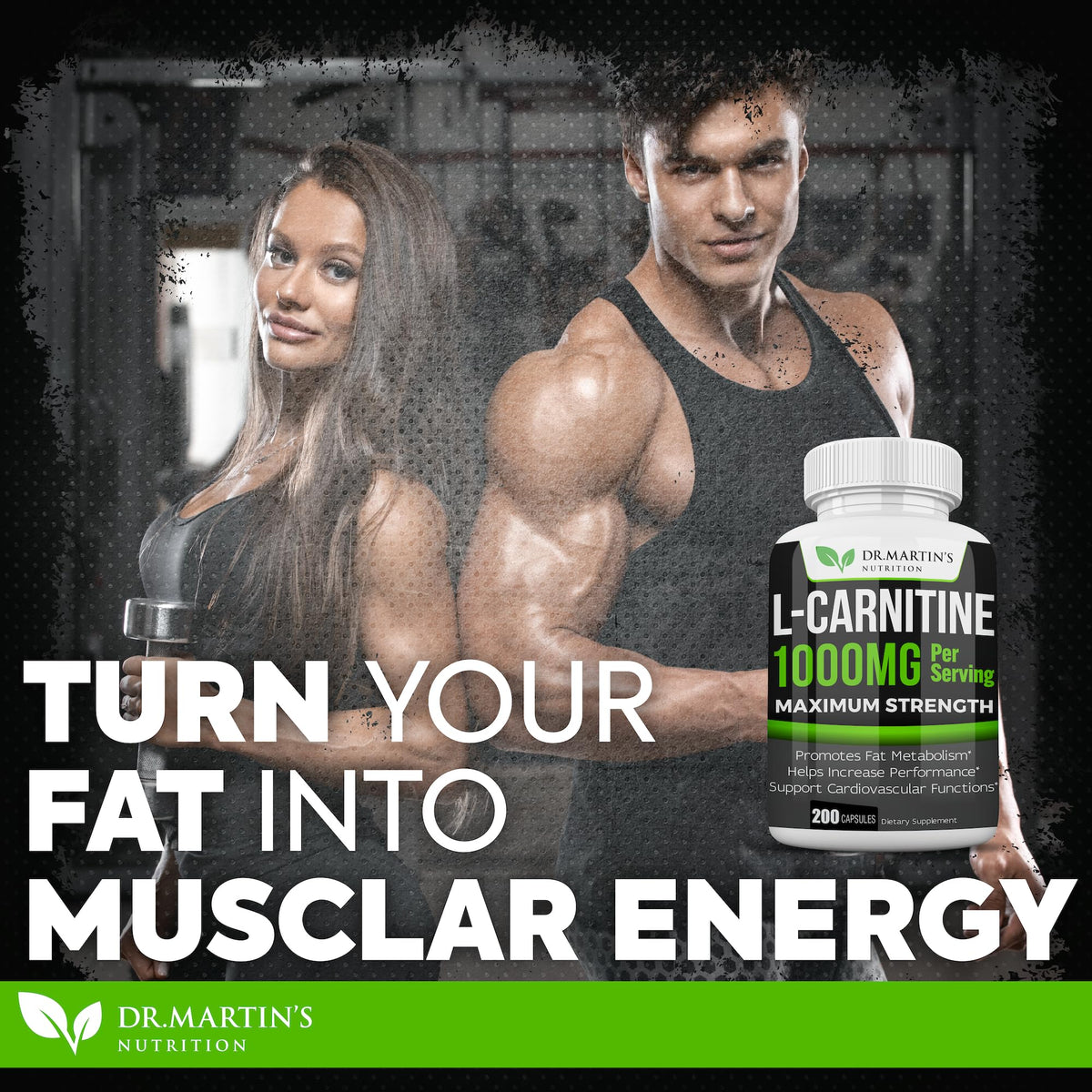 DR. MARTIN'S NUTRITION Extra Strength L-Carnitine - 200 Capsules - 1000mg Per Serving - Boost Your Metabolism and Increase Performance - FENGGESTORE20