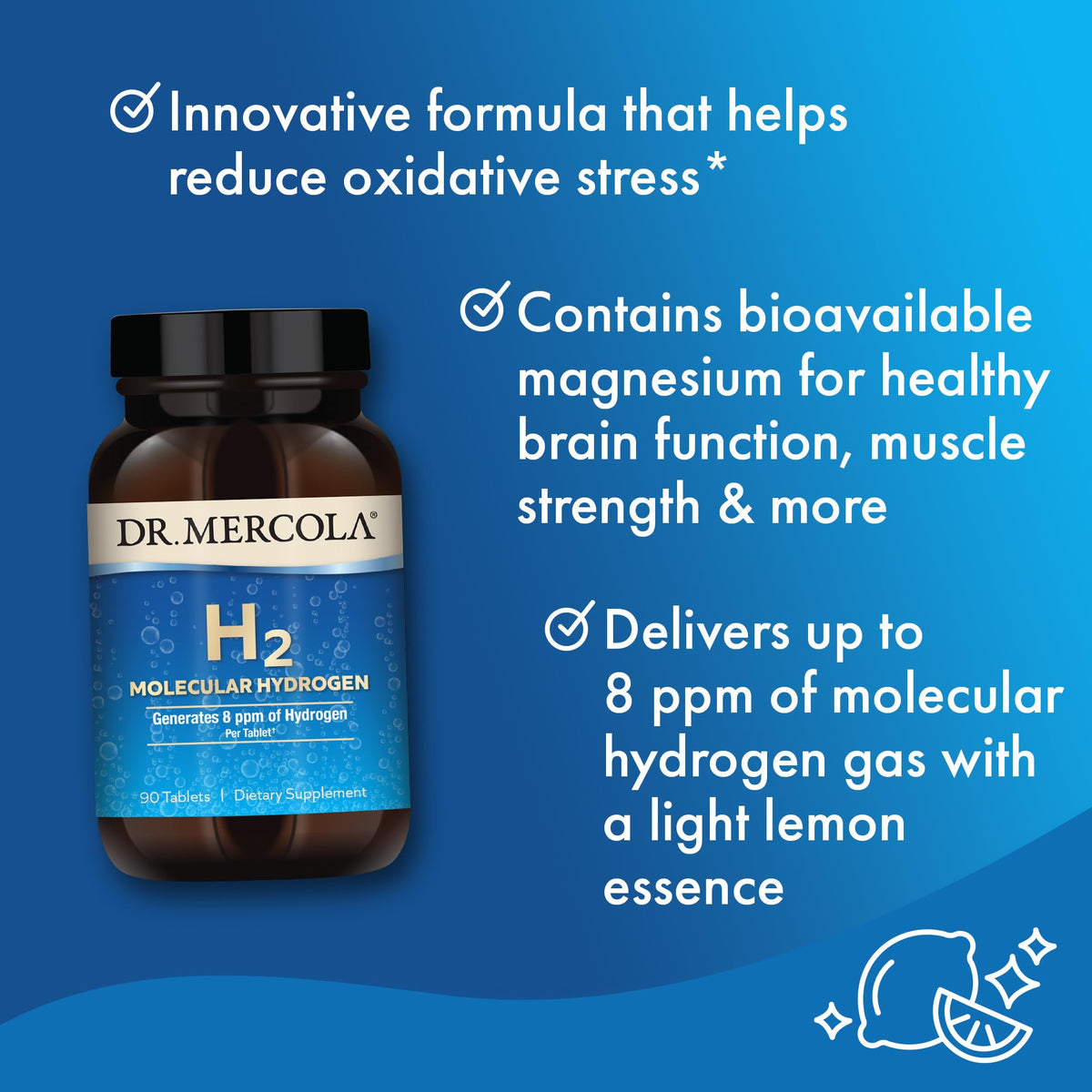 Dr. Mercola H2 Molecular Hydrogen Tablets, Creates Hydrogen Rich Water (8 ppm), Supports Cellular Energy, Brain Health & Healthy Aging - FENGGESTORE20