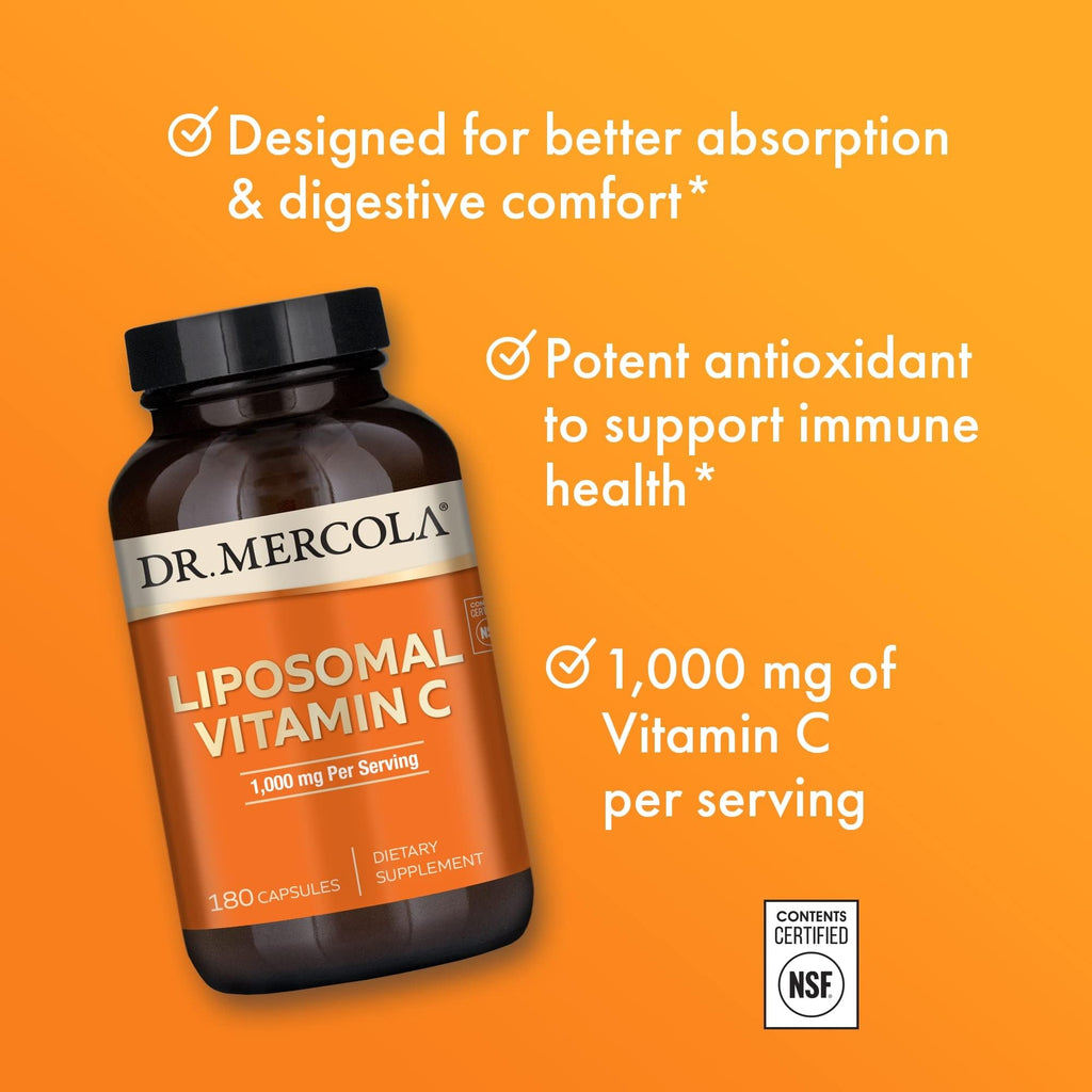 Dr. Mercola Liposomal Vitamin C - Brain, Heart, Eye & Immune Support - Provides 1,000 mg of Bioavailable Vitamin C - Non-GMO, Gluten-Free & Soy-Free - FENGGESTORE20