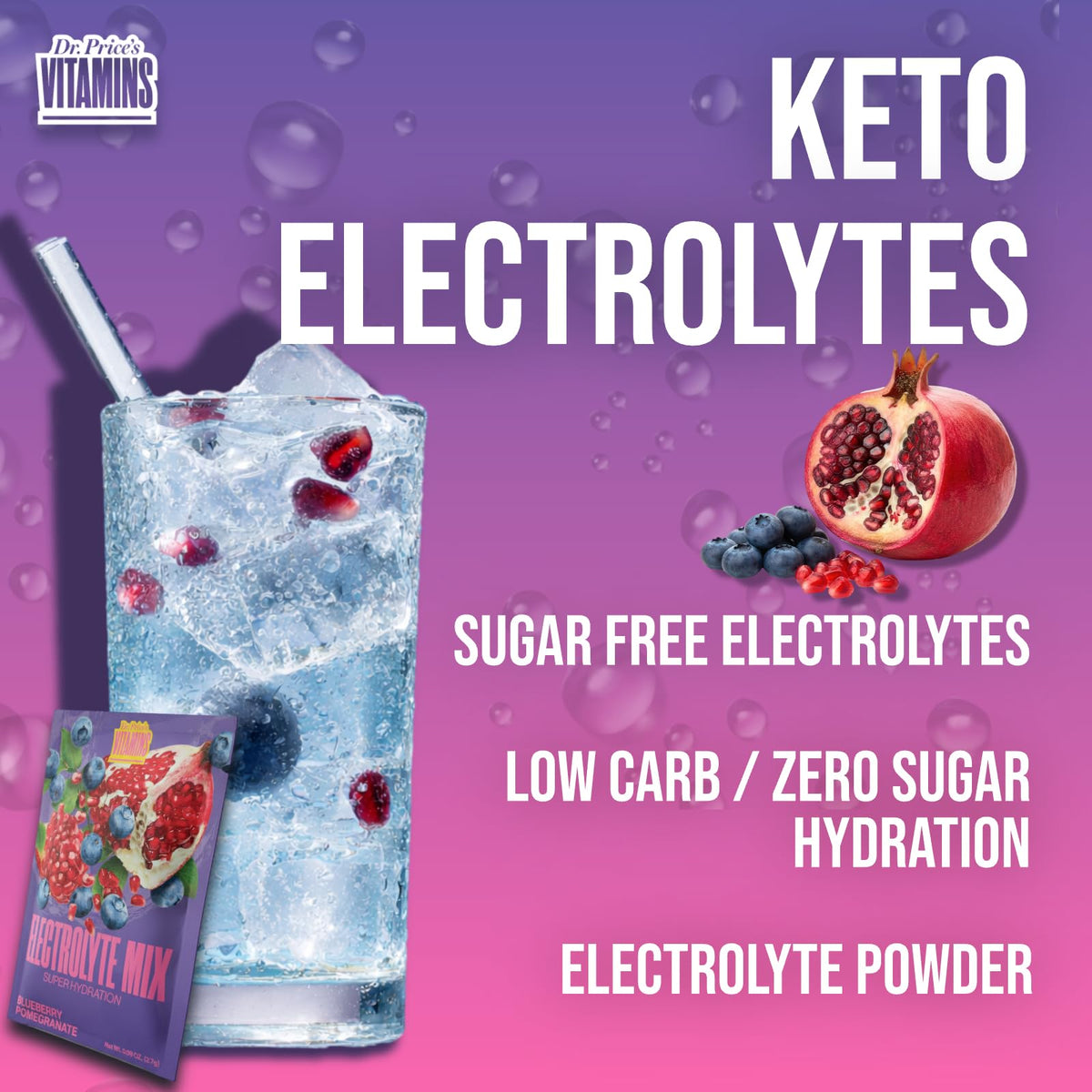 Dr. Price’s Electrolytes Hydration Powder Packets – Blueberry Pomegranate, 30 Packs | Sugar Free Electrolyte Drink Mix, 72+ Trace Minerals, Manganese - FENGGESTORE20